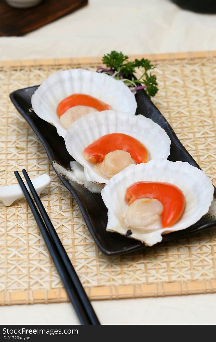 Prepared and delicious scallop sushi