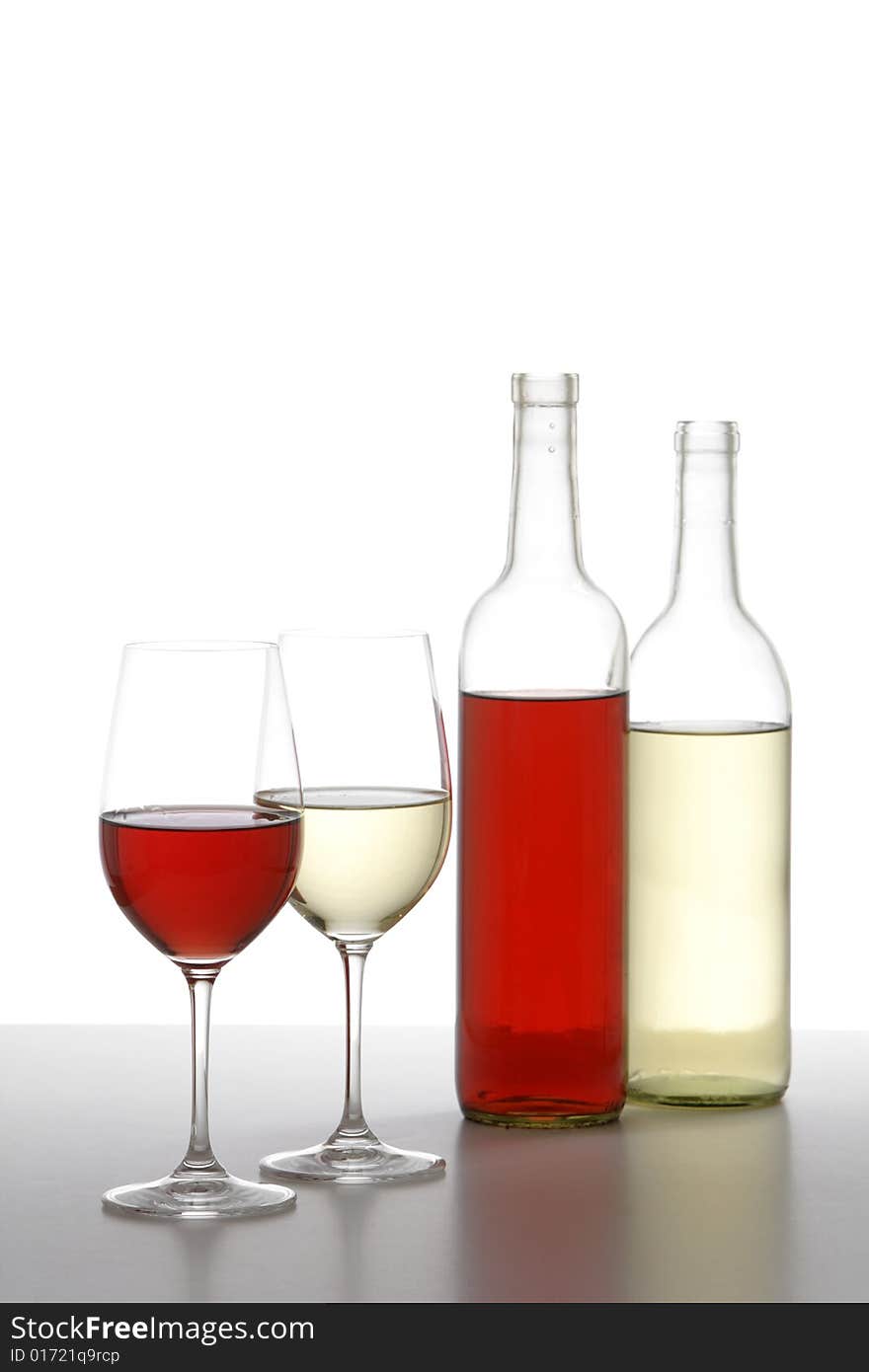 Two wine bottle red and white. Two wine bottle red and white