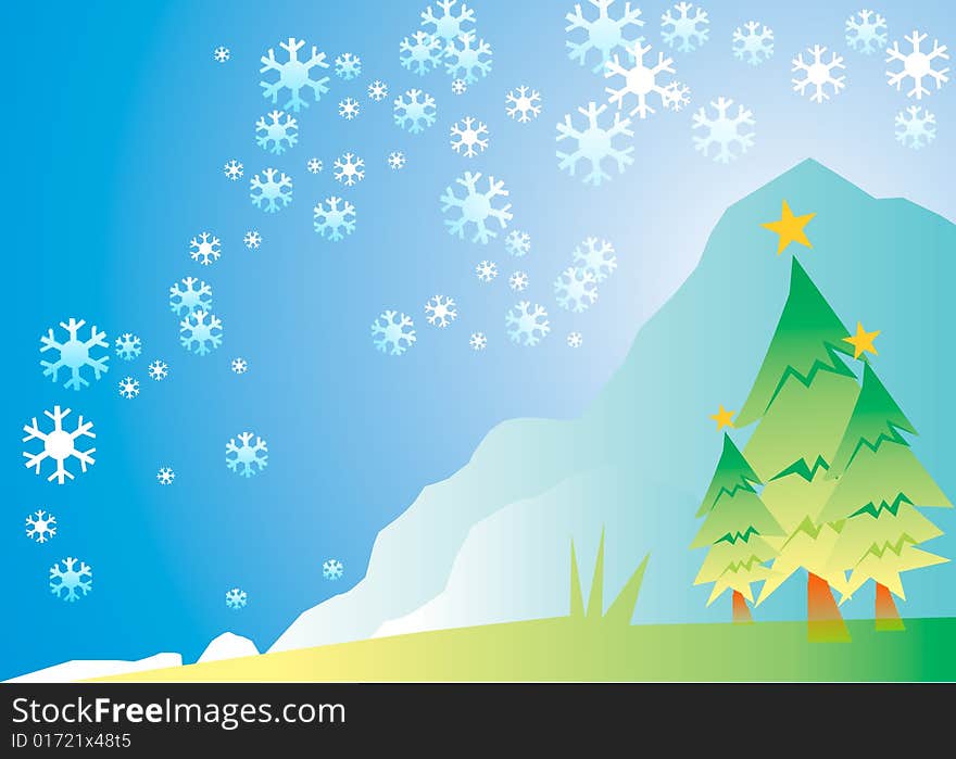 Christmas illustration - christmas tree on a blue background. Christmas illustration - christmas tree on a blue background