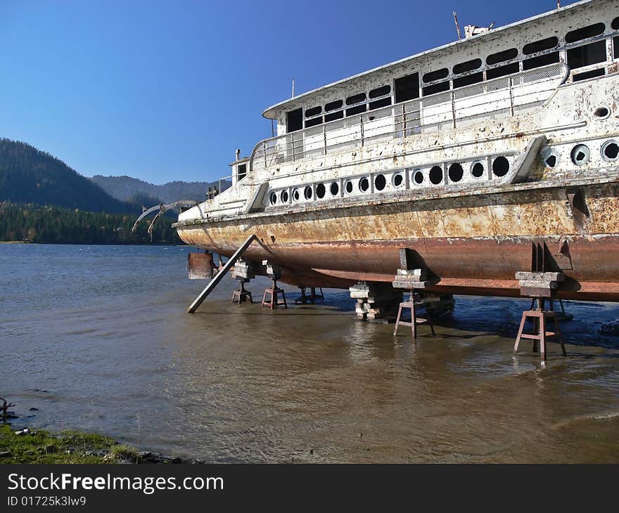 Boat obsolete on lake Teletskoe. Boat obsolete on lake Teletskoe