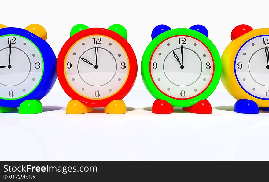 Modern children's bracket clock in the colour case. Modern children's bracket clock in the colour case