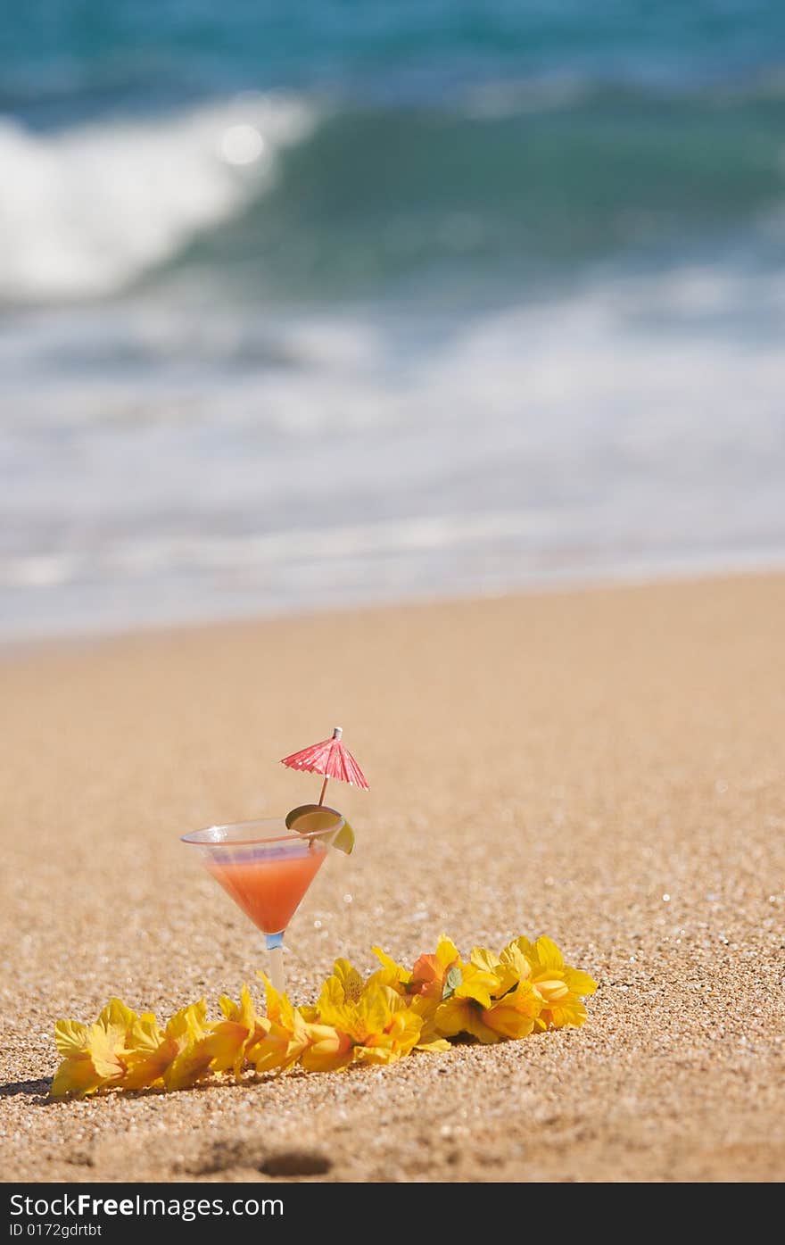 Tropical Drink On Beach Shoreline