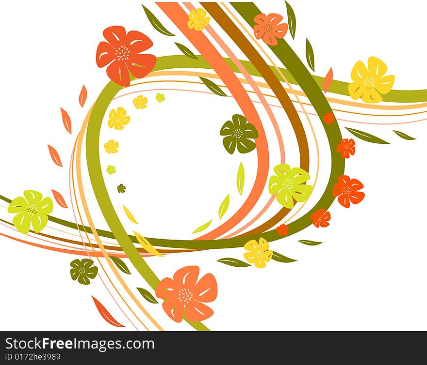 Abstract background with waves and florets. Vector illustration