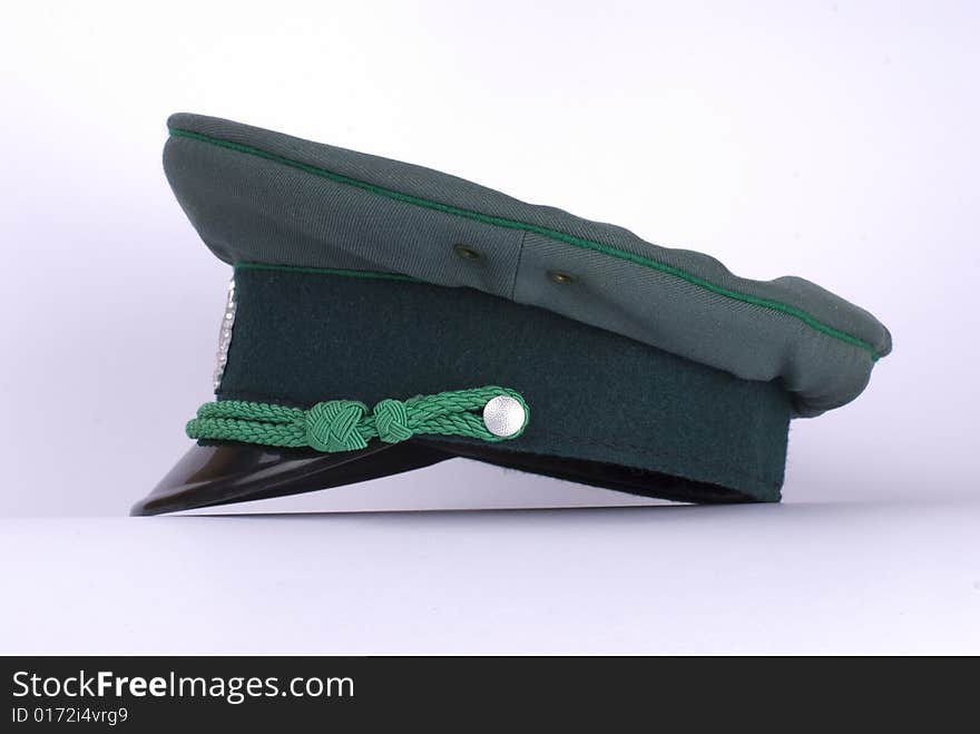 A German police hat, against a white background