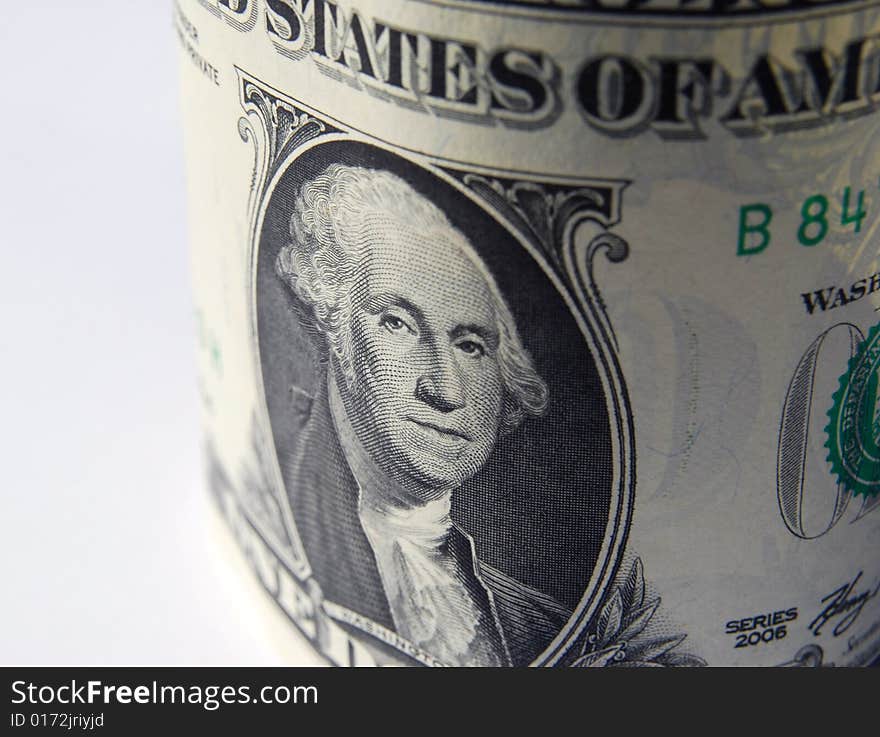 Close-up of Washington's face on American dollar bill. Close-up of Washington's face on American dollar bill