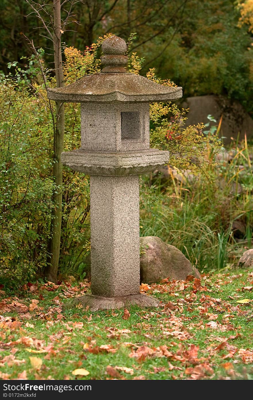 Old stone lanterns. Japan, autumn.