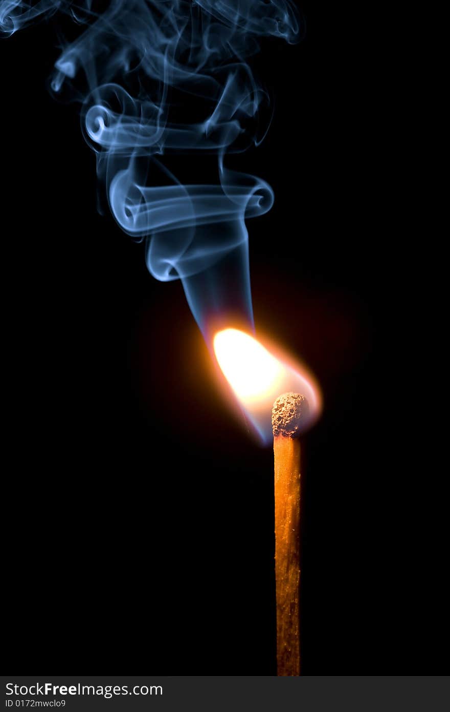 Match burning with smoke isolated