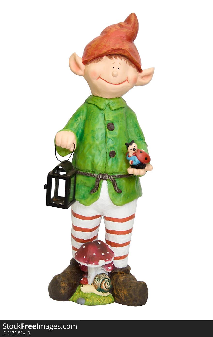 Elf with a lantern, on a white background. Elf with a lantern, on a white background