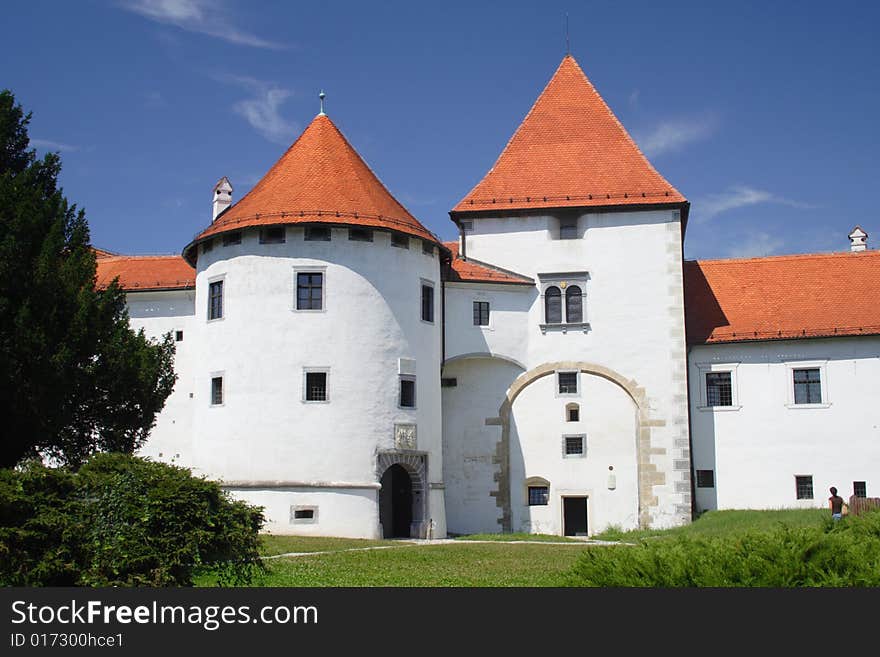 White castle with blue sky in Varazdin, Croatia