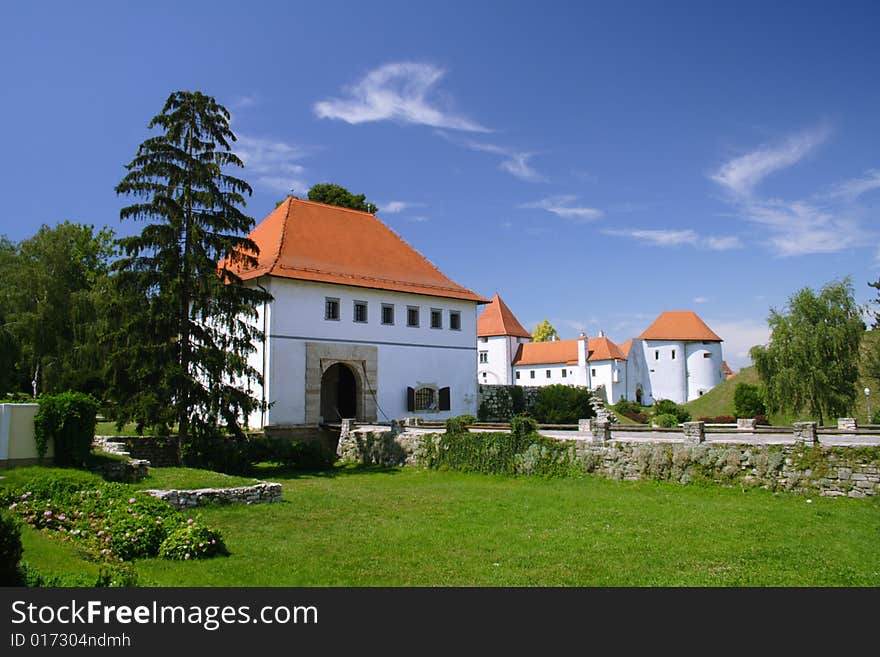 White castle with blue sky in Varazdin, Croatia