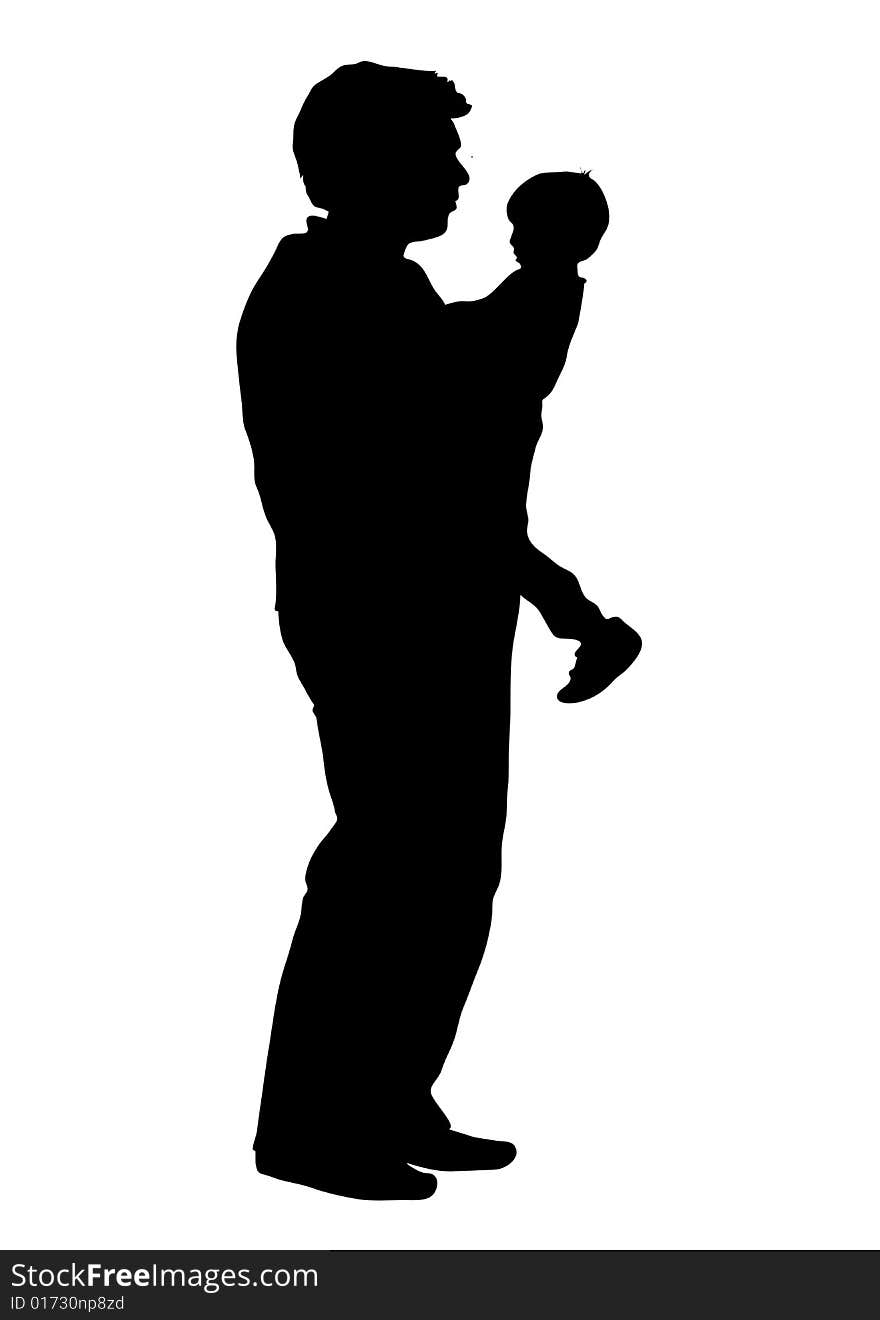 Silhouette of father holding child. Silhouette of father holding child