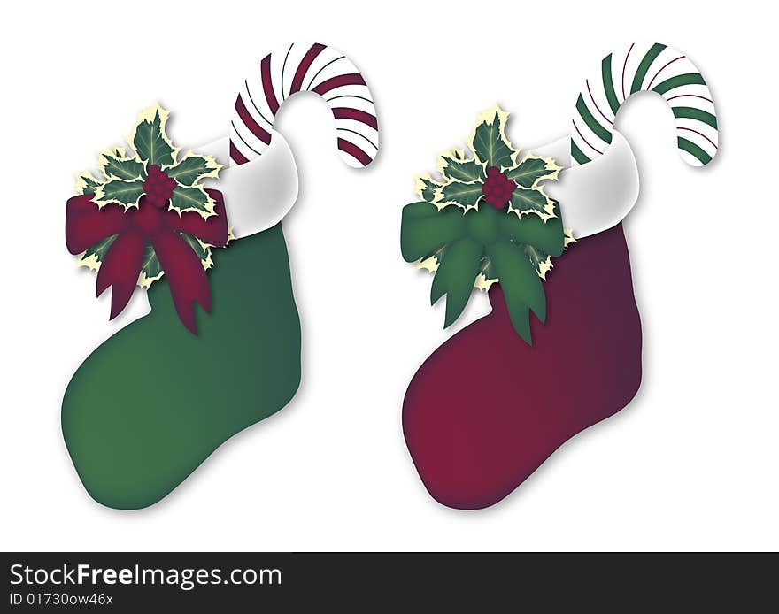 Illustration of two stockings on white background. Illustration of two stockings on white background