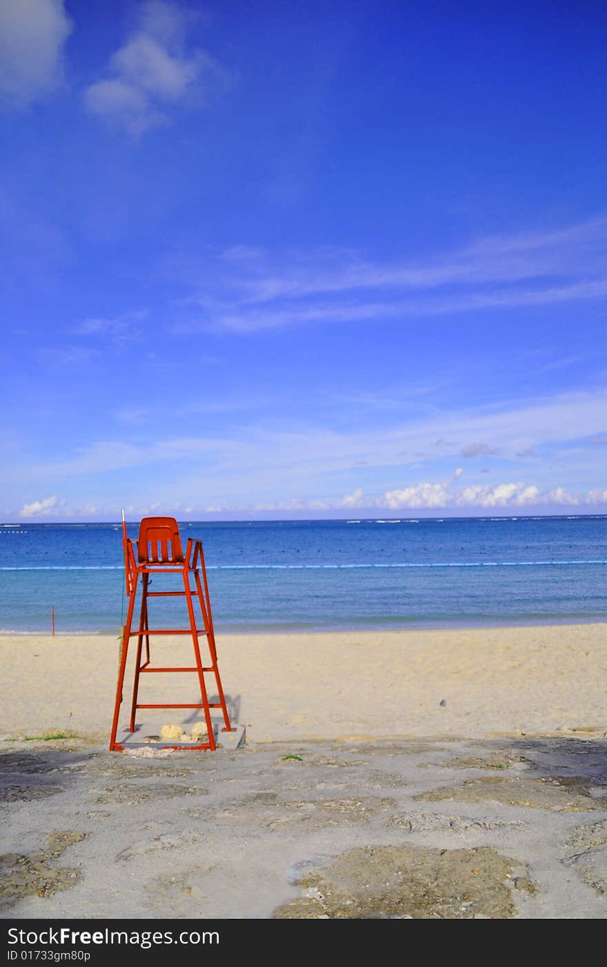 Red Lifeguard Post with beach background