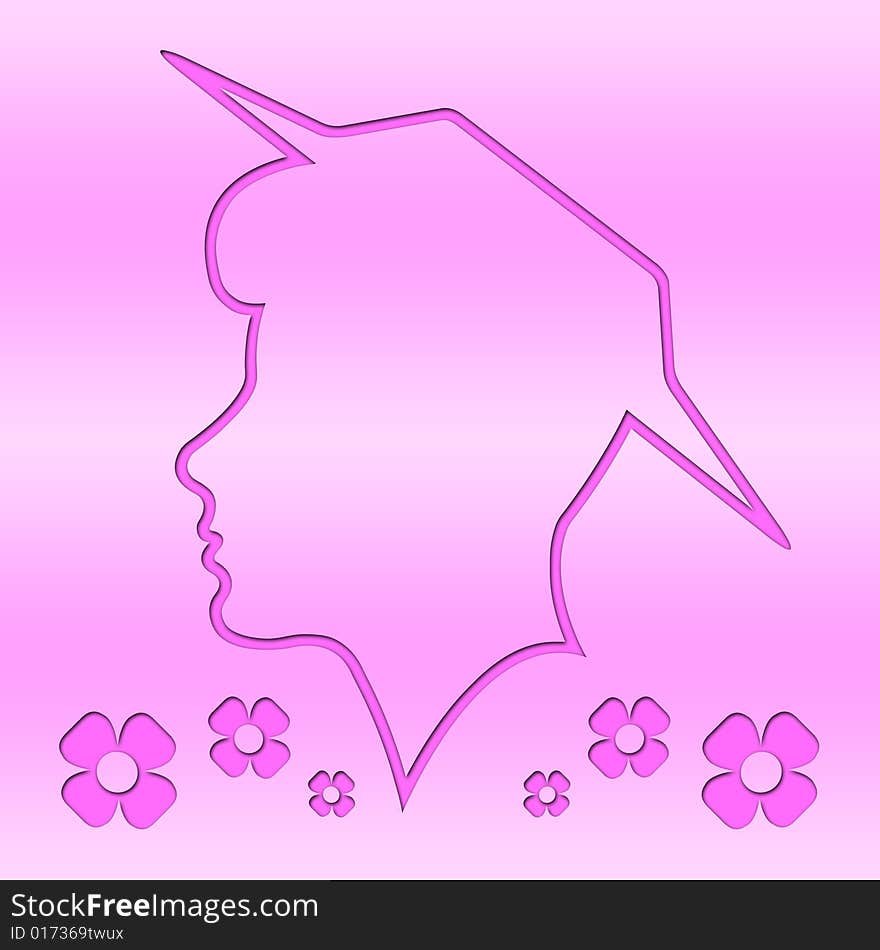 Head Outline, Silhouette, Woman, Pink Background