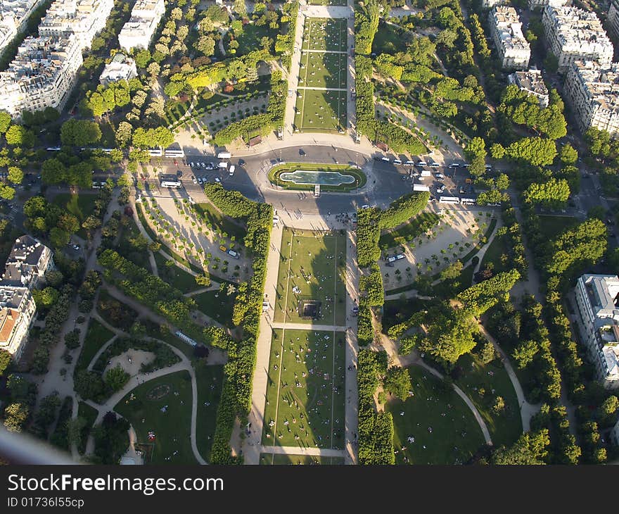 Sight of Champ de Mars from the Eiffel Tower. Sight of Champ de Mars from the Eiffel Tower