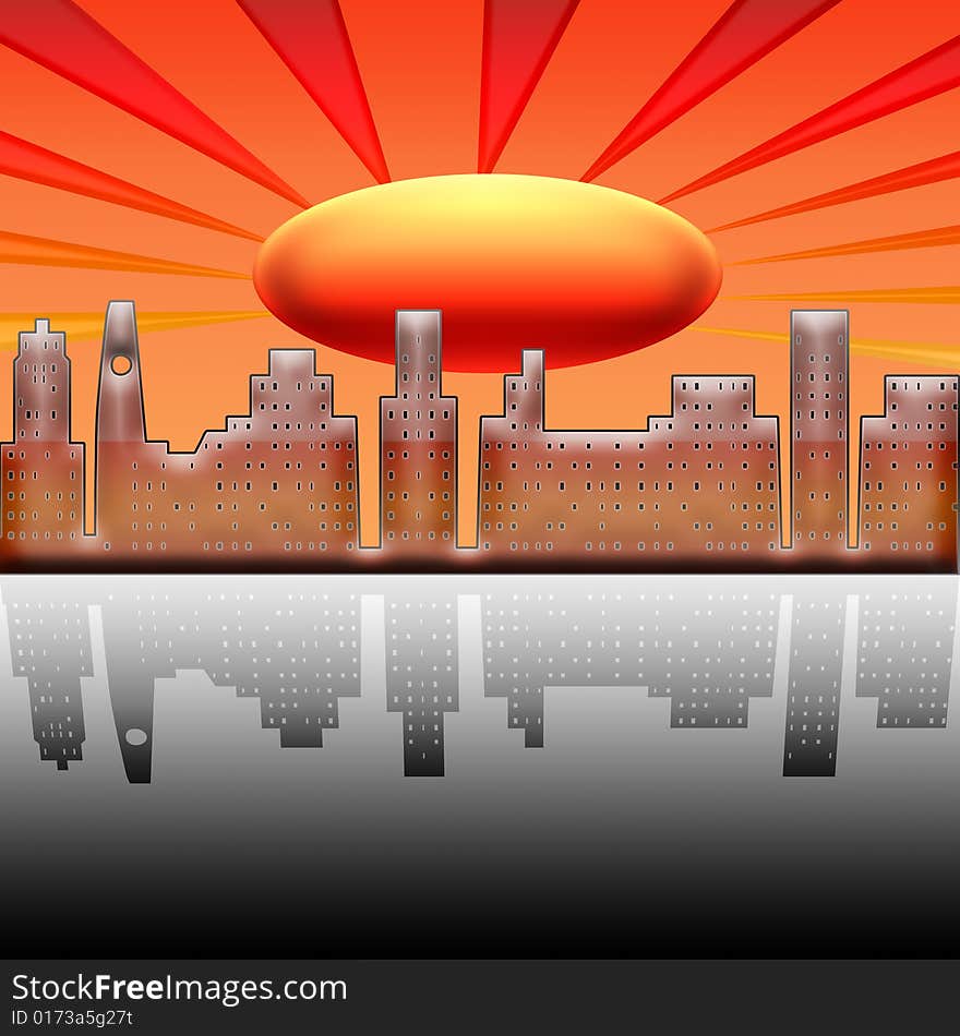 Illustration on heating of a city on the planet earth. Illustration on heating of a city on the planet earth