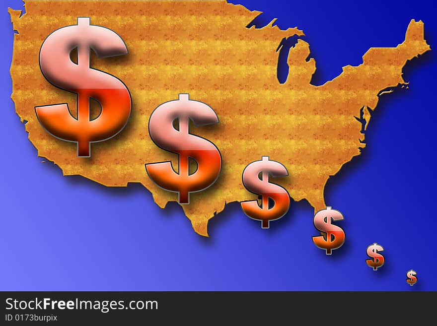 Dollar sign with the USA map. Dollar sign with the USA map