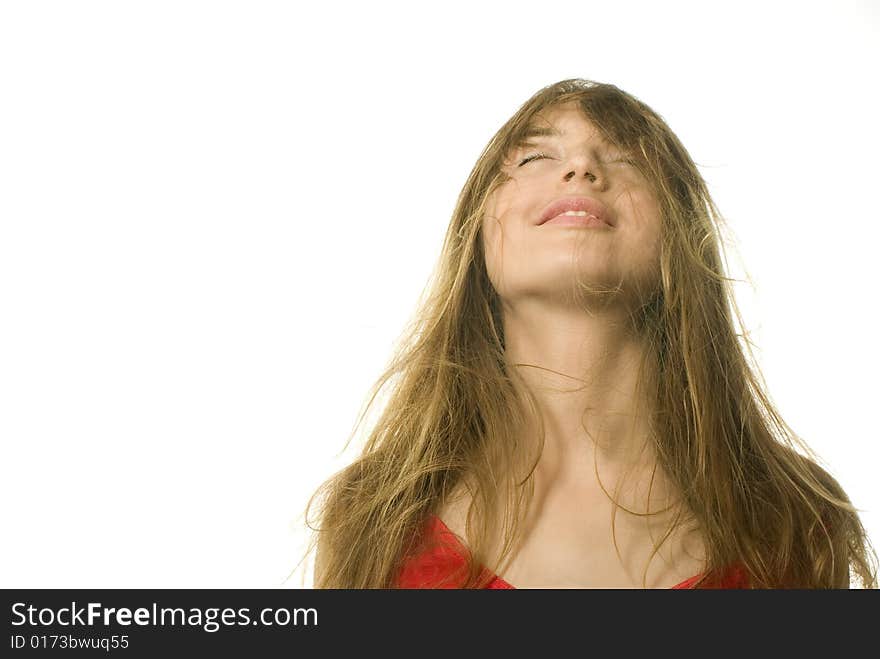 Sensual woman with tousled hair on a white background. Sensual woman with tousled hair on a white background