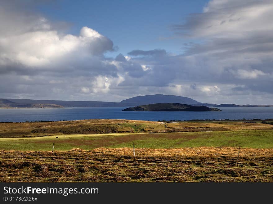 View to lake and middle-high mountains in Iceland. View to lake and middle-high mountains in Iceland