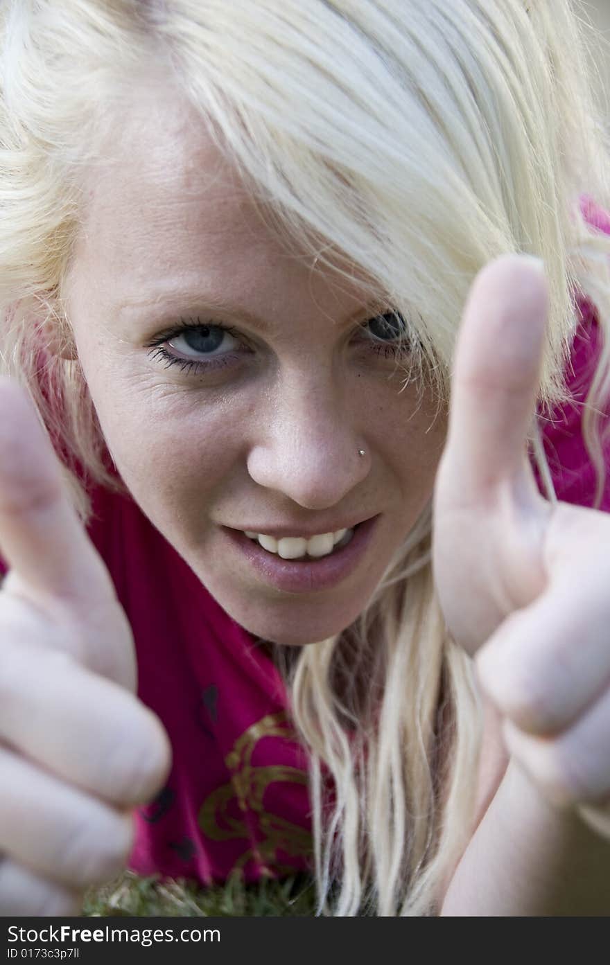 Close up of caucasian woman wishing good luck