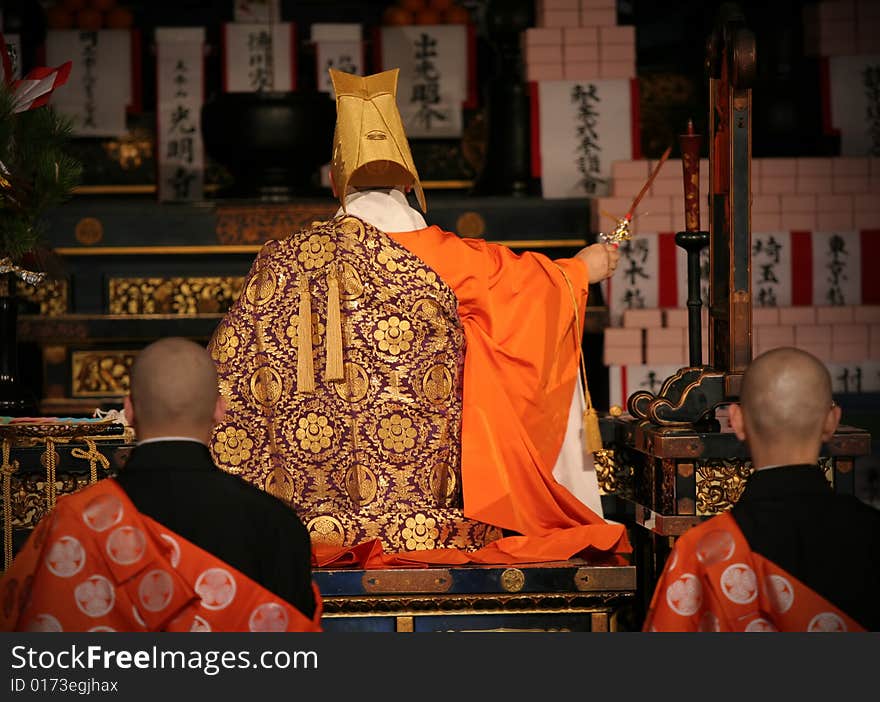 Ceremony in temple, Kyoto, Japan