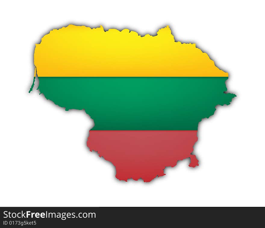 Map and flag of lithuania on white background