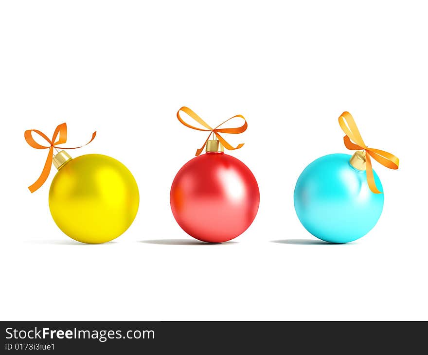 Different color christmas toys isolated on white