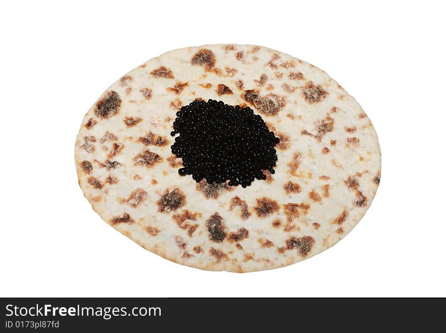 Black caviar  on  flatbread