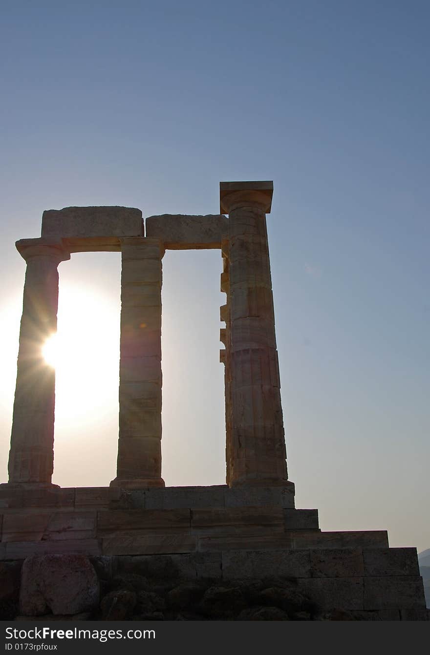 Ancient temple of Poseidon at cape Sounion in Greece. Ancient temple of Poseidon at cape Sounion in Greece