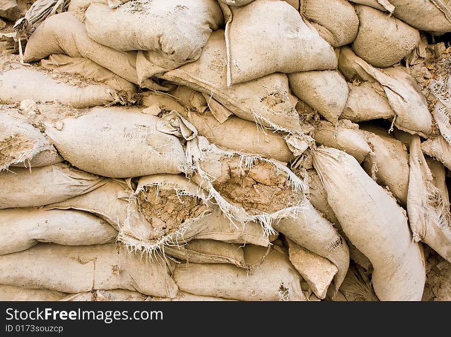 A wall of sandbags useful for background.