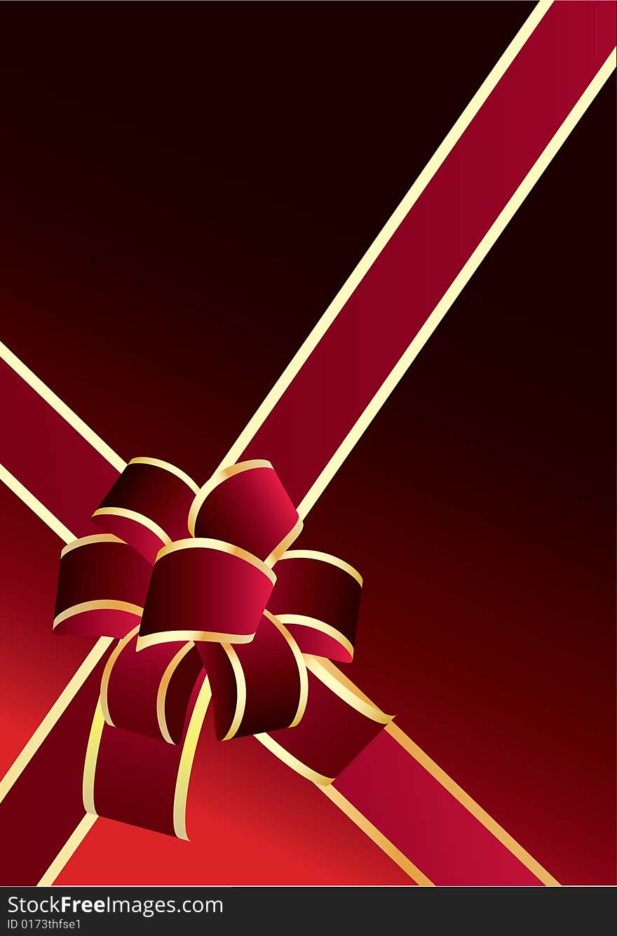 Shiny red bow on red background