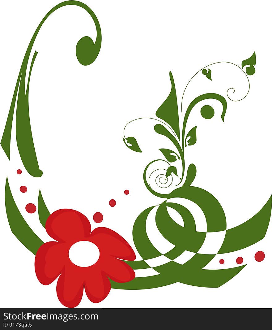 Red flower and green foliage design