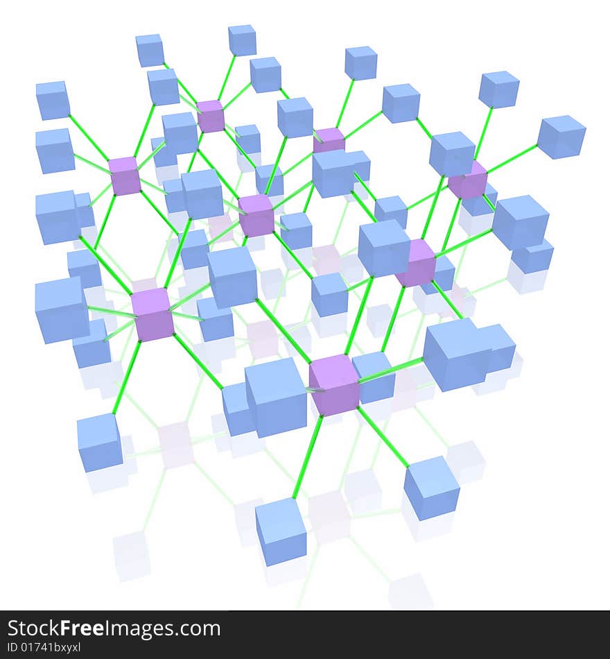 Molecule from blue and pink cubes 3d. Molecule from blue and pink cubes 3d