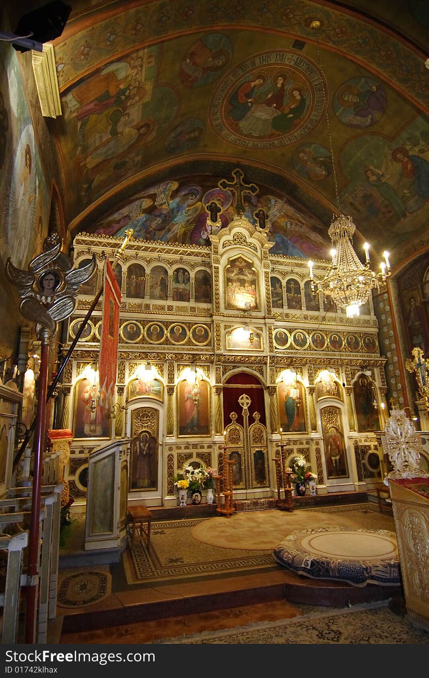 Interior of an Orthodox church in evening light. Interior of an Orthodox church in evening light