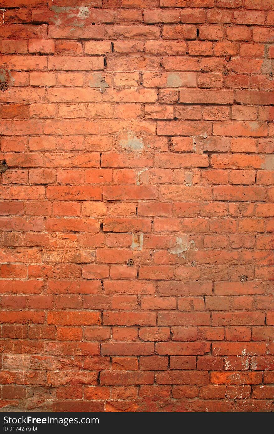 Red grunge brick wall can serve as background. Red grunge brick wall can serve as background