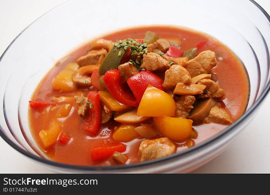 A fresh stew of pork meat and praprika. A fresh stew of pork meat and praprika