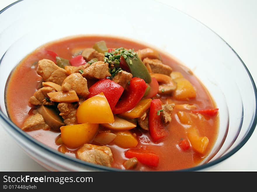 A fresh stew of pork meat and praprika. A fresh stew of pork meat and praprika