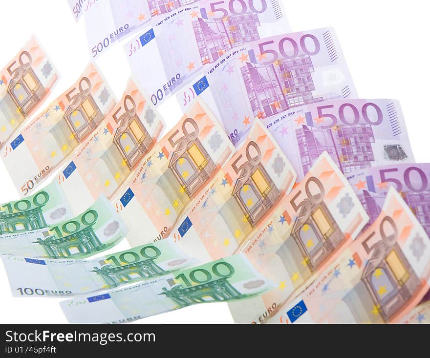 European currency banknotes on white