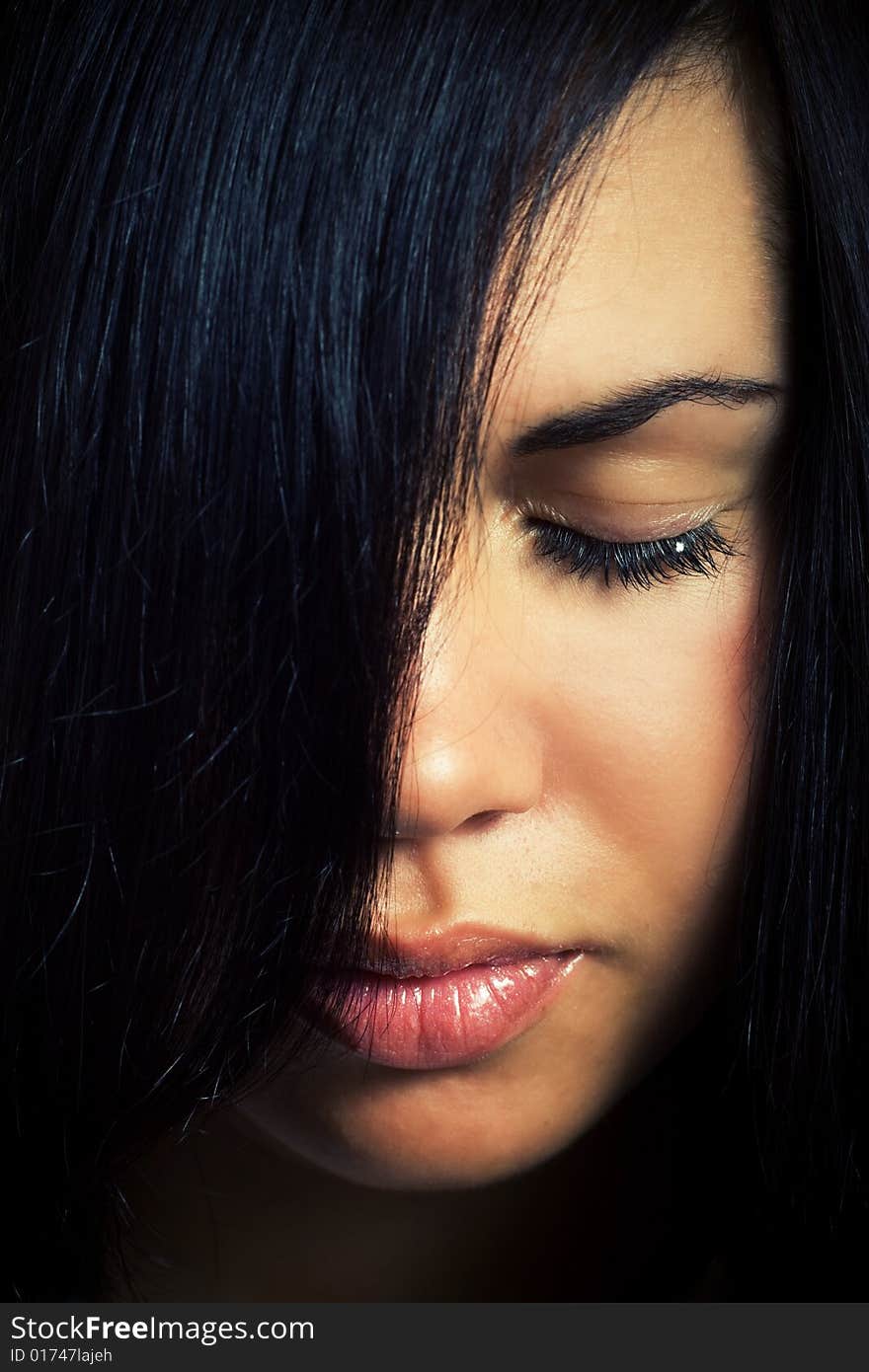 Portrait of beautiful girl with closed eyes. Portrait of beautiful girl with closed eyes.