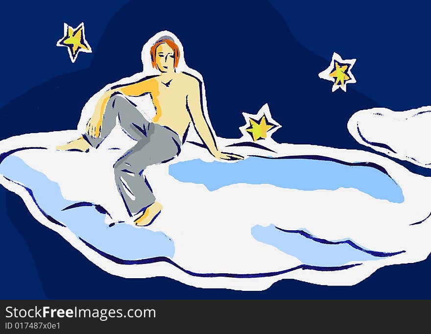 Young man sitting on cloud. Young man sitting on cloud