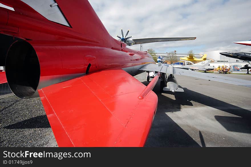 A photo from a series showing detail shots of decommissioned old fighter aircraft