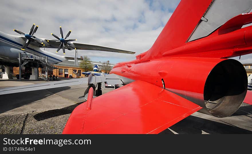 A photo from a series showing detail shots of decommissioned old fighter aircraft