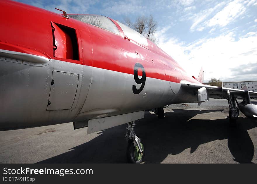 A photo from a series showing detail shots of decommissioned old fighter aircraft