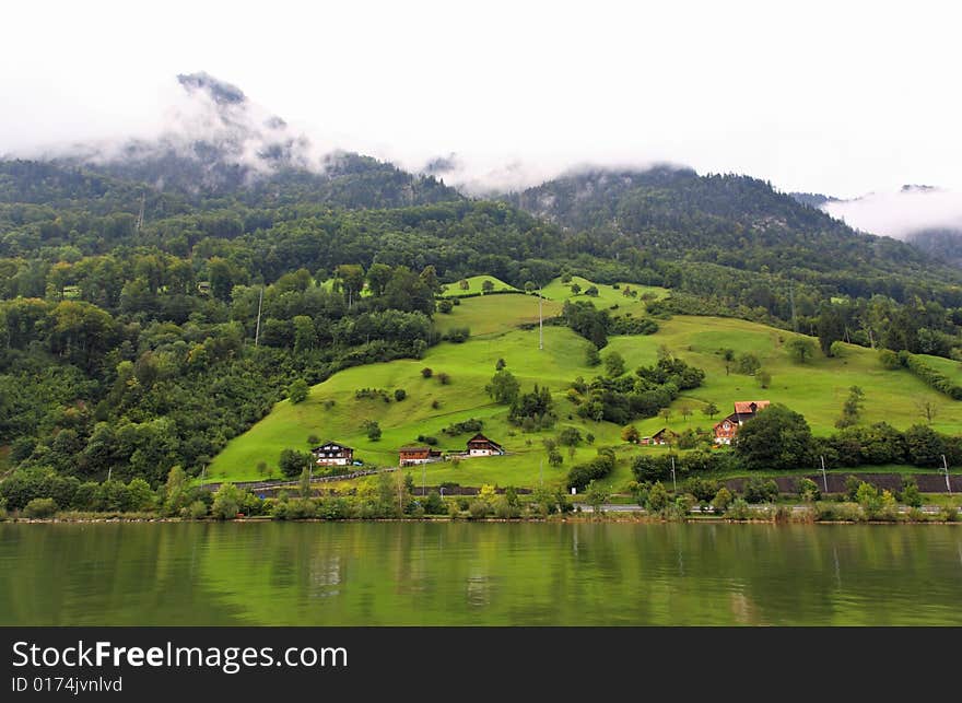 The small village on the hills around Lake Luzern