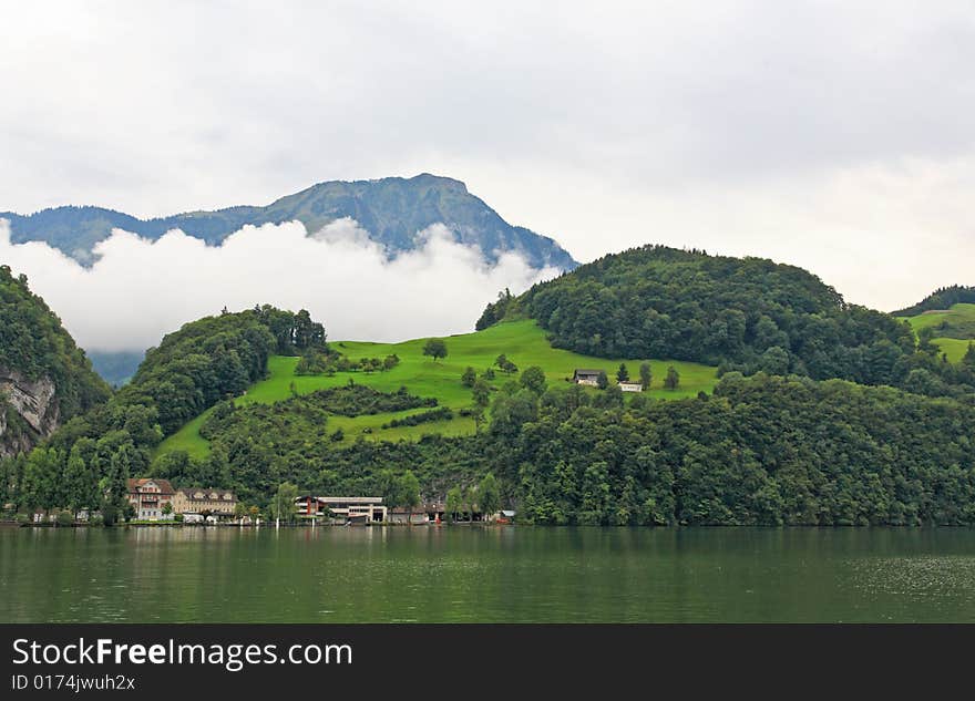 The small village on the hills around Lake Luzern