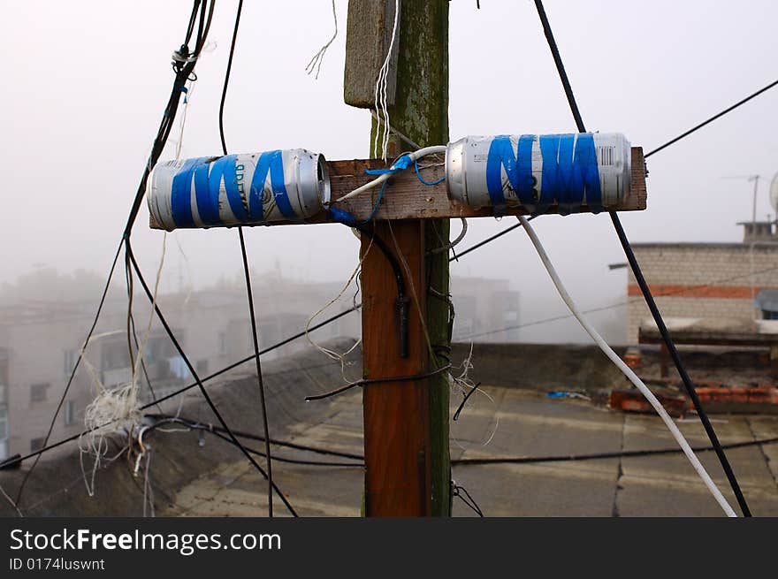 Homemade tin (can) television antenna.