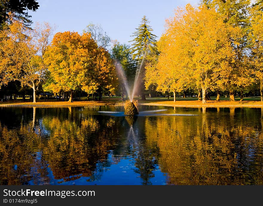 Autumn in the park at sunset