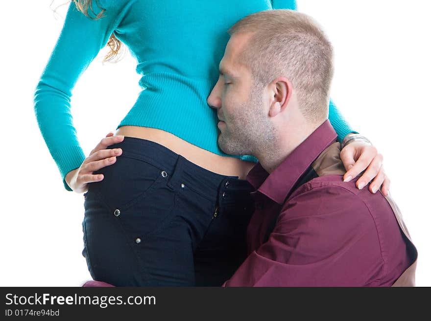 It will be a boy,young couple isolated on white