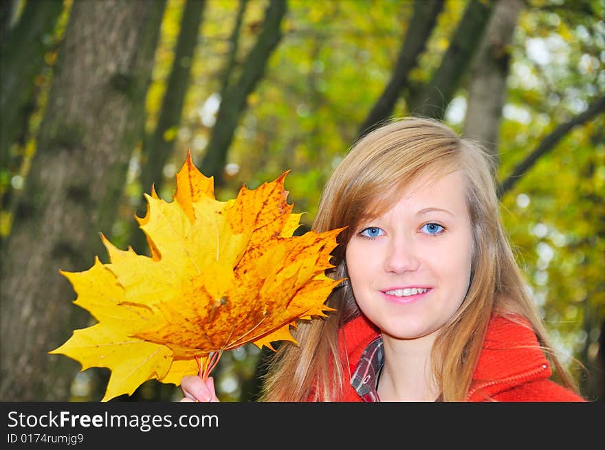 Nice girl with yellow leaves