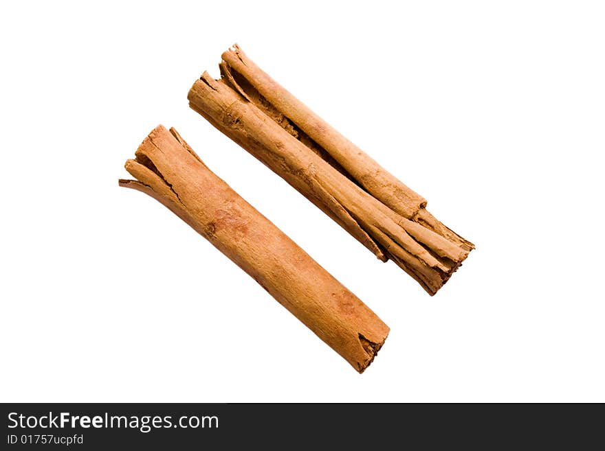 Cinnamon sticks on white background